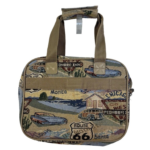 Route 66 Tapestry Travel Bag Tote Carry-On Toiletry Cosmetic Pioneer Express Bag - Picture 8 of 8